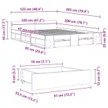szürke sonoma színű szerelt fa ágykeret fiókokkal 120 x 200 cm