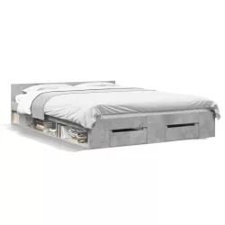 betonszürke szerelt fa ágykeret fiókokkal 135 x 190 cm