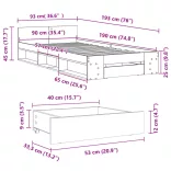 fekete szerelt fa ágykeret fiókkal 90 x 190 cm
