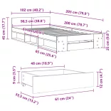 fekete szerelt fa ágykeret fiókkal 100 x 200 cm