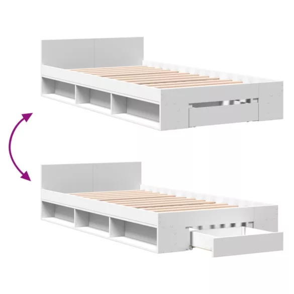 fehér szerelt fa ágykeret fiókkal 90 x 200 cm