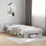 betonszürke szerelt fa ágykeret fiókkal 90 x 200 cm