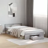 szürke sonoma színű szerelt fa ágykeret fiókkal 90 x 200 cm