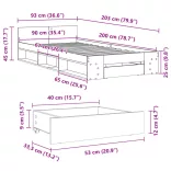 szürke sonoma színű szerelt fa ágykeret fiókkal 90 x 200 cm