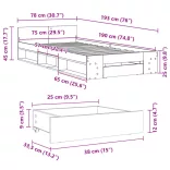 fekete szerelt fa ágykeret fiók 75x190 cm