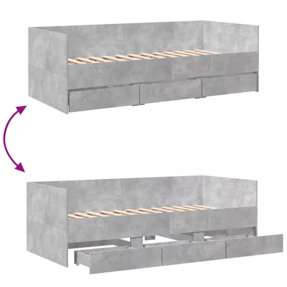 betonszürke kanapéágy fiókkal matrac nélkül 100x200 cm