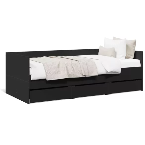 fekete kanapéágy fiókkal matrac nélkül 90x200 cm