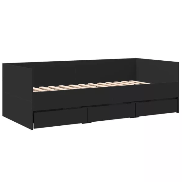 fekete kanapéágy fiókkal matrac nélkül 90x200 cm