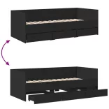 fekete kanapéágy fiókkal matrac nélkül 90x200 cm