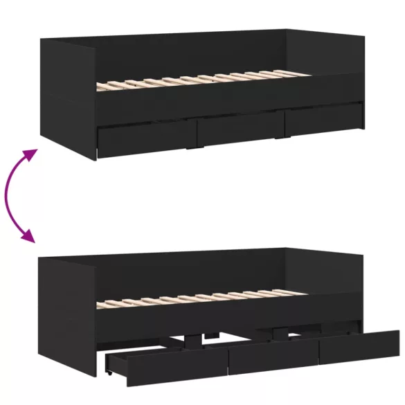 fekete kanapéágy fiókkal matrac nélkül 90x200 cm