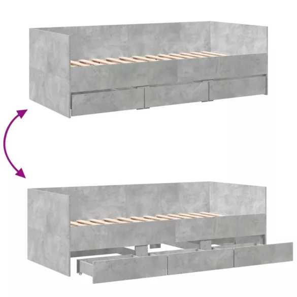 betonszürke kanapéágy fiókkal matrac nélkül 90x200 cm