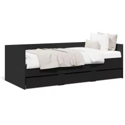 fekete kanapéágy fiókkal matrac nélkül 75x190 cm