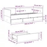 fekete kanapéágy fiókkal matrac nélkül 75x190 cm