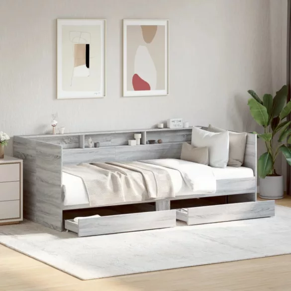 szürke sonoma kanapéágy fiókkal matrac nélkül 100x200 cm