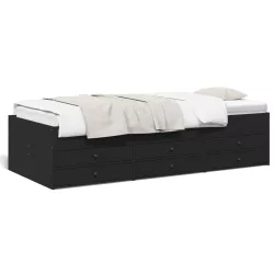 fekete kanapéágy fiókkal matrac nélkül 100x200 cm