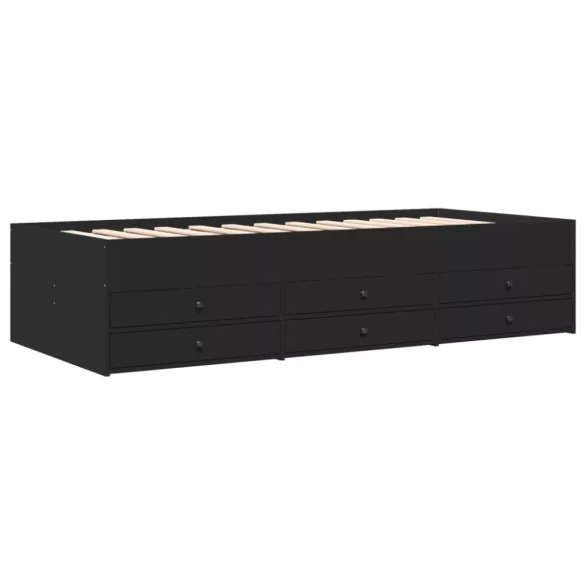 fekete kanapéágy fiókkal matrac nélkül 100x200 cm
