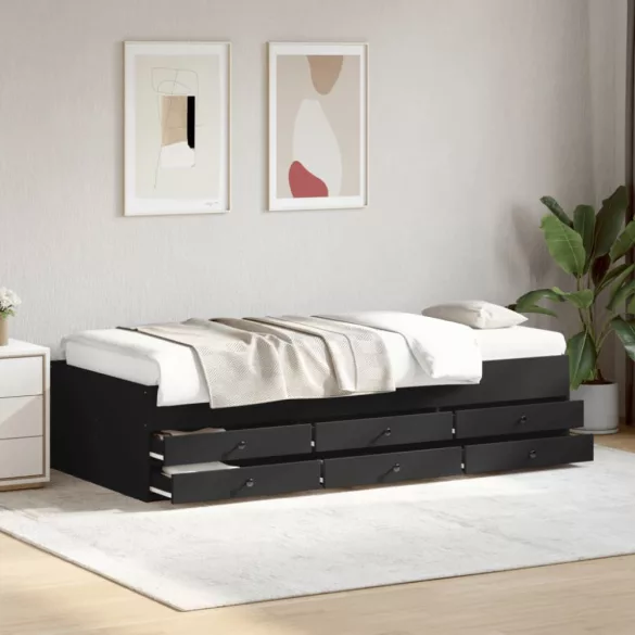 fekete kanapéágy fiókkal matrac nélkül 100x200 cm
