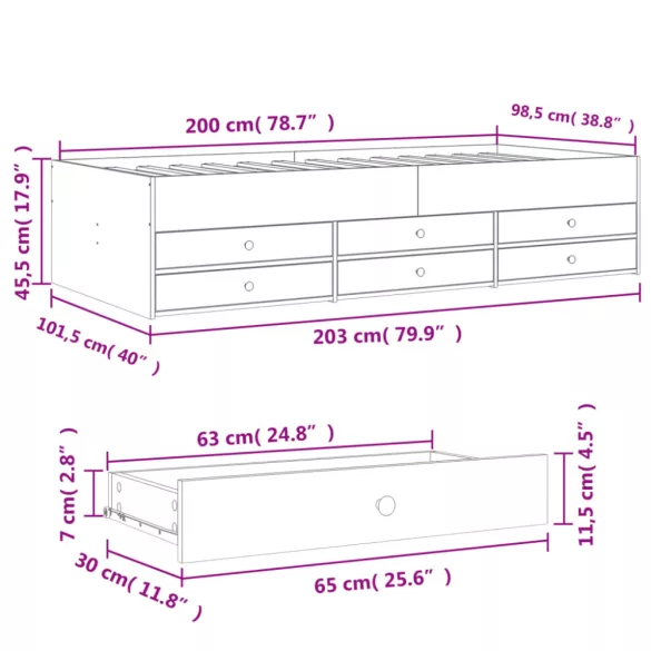 szürke sonoma kanapéágy fiókkal matrac nélkül 100x200 cm