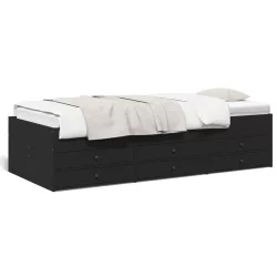 fekete kanapéágy fiókkal matrac nélkül 90x200 cm
