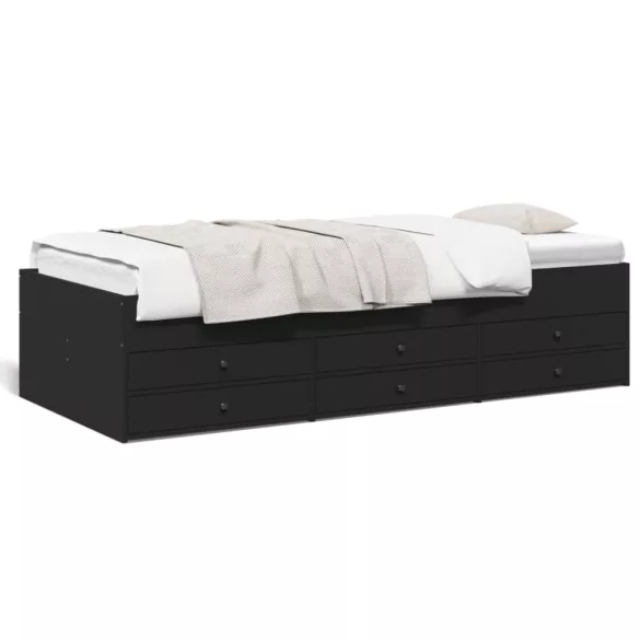 fekete kanapéágy fiókkal matrac nélkül 90x200 cm