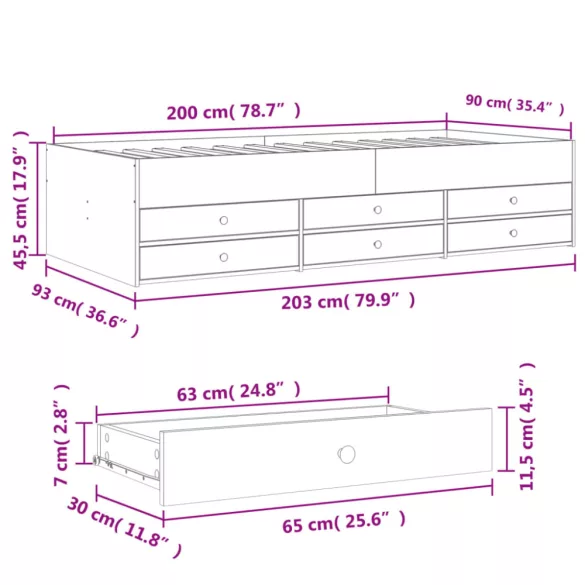 szürke sonoma kanapéágy fiókkal matrac nélkül 90x200 cm