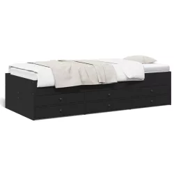 fekete kanapéágy fiókkal matrac nélkül 75x190 cm