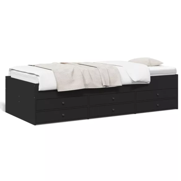 fekete kanapéágy fiókkal matrac nélkül 75x190 cm