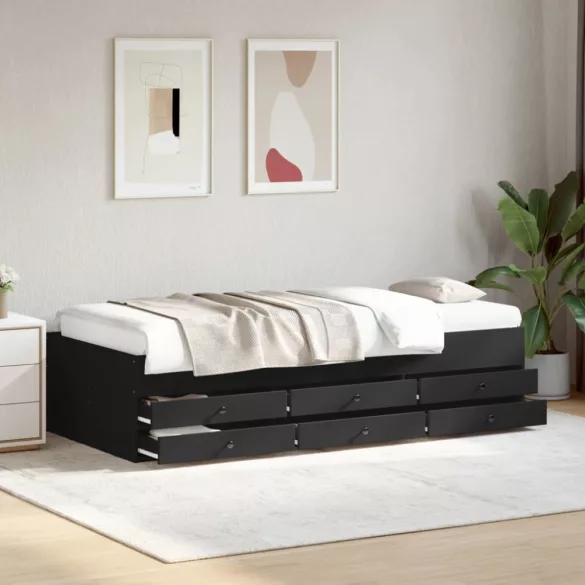 fekete kanapéágy fiókkal matrac nélkül 75x190 cm