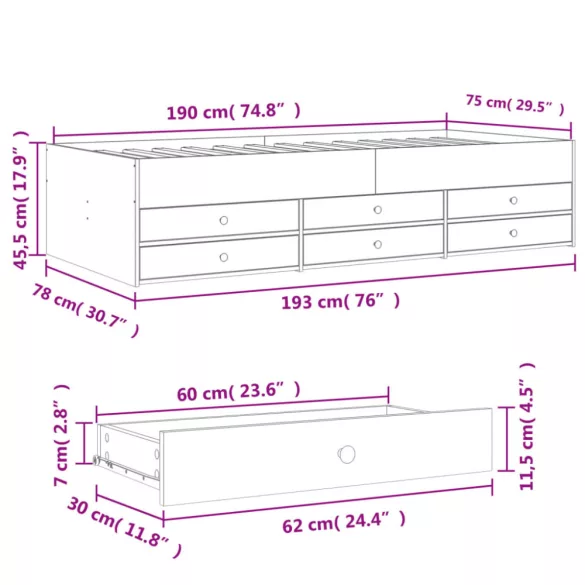 fekete kanapéágy fiókkal matrac nélkül 75x190 cm