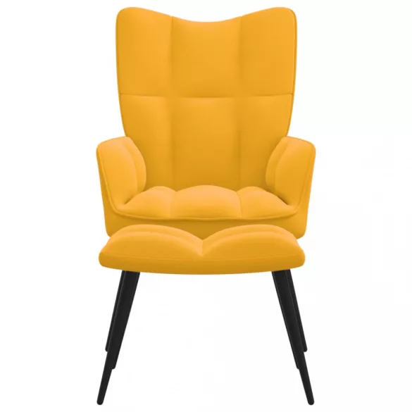 pihenőfotel zsámolynal mustárzöld bársonyból