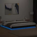fekete szerelt fa ágykeret LED-világítással 200 x 200 cm