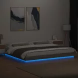szürke sonoma színű szerelt fa ágykeret LED-del 200x200 cm
