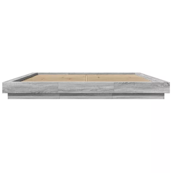 szürke sonoma színű szerelt fa ágykeret LED-del 200x200 cm