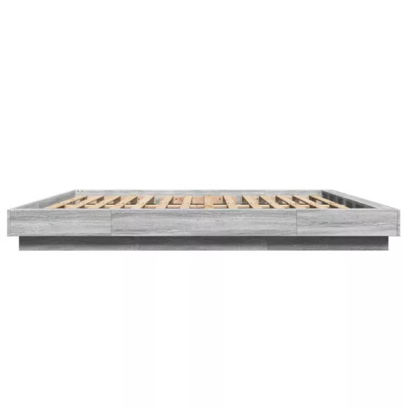 szürke sonoma színű szerelt fa ágykeret LED-del 200x200 cm