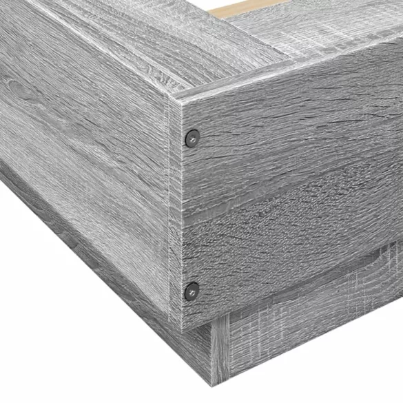 szürke sonoma színű szerelt fa ágykeret LED-del 200x200 cm