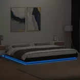 fekete szerelt fa ágykeret LED-világítással 180 x 200 cm
