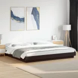 fekete szerelt fa ágykeret LED-világítással 180 x 200 cm