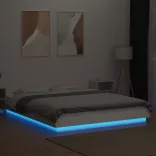 fehér szerelt fa ágykeret LED-világítással 160 x 200 cm