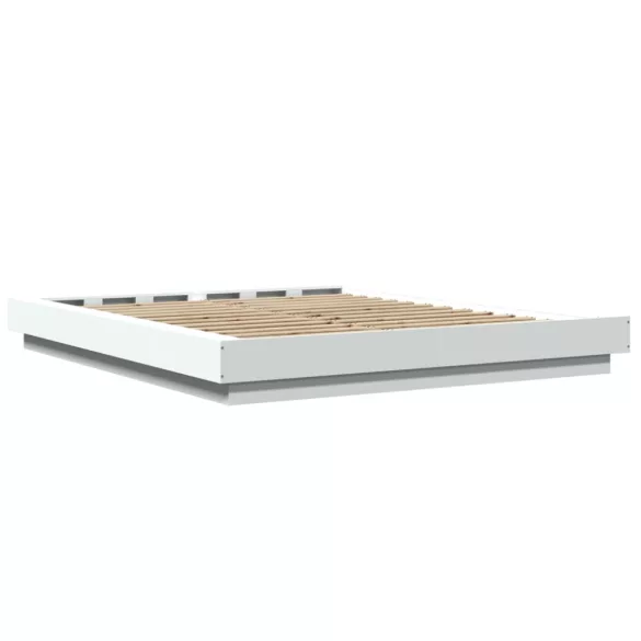 fehér szerelt fa ágykeret LED-világítással 160 x 200 cm