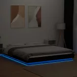 fekete szerelt fa ágykeret LED-világítással 160 x 200 cm