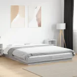 szürke sonoma színű szerelt fa ágykeret LED-del 160 x 200 cm
