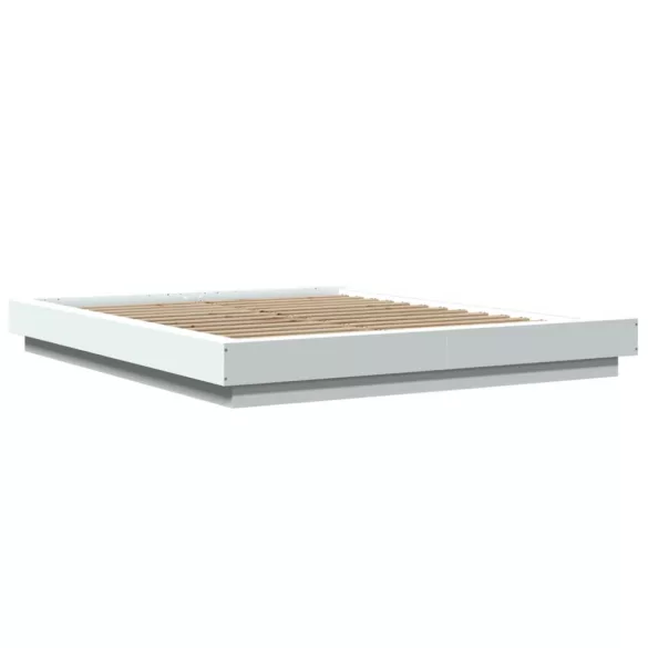 fehér szerelt fa ágykeret LED-világítással 150 x 200 cm