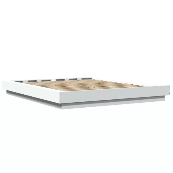 fehér szerelt fa ágykeret LED-világítással 150 x 200 cm