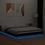 fekete szerelt fa ágykeret LED-világítással 150 x 200 cm