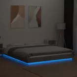 szürke sonoma színű szerelt fa ágykeret LED-del 150x200 cm