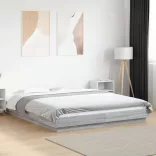 szürke sonoma színű szerelt fa ágykeret LED-del 150x200 cm