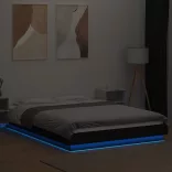 fekete szerelt fa ágykeret LED-világítással 120 x 200 cm