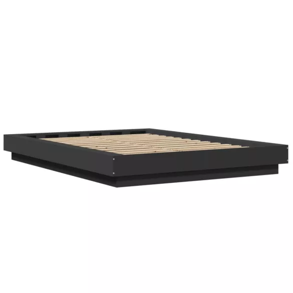 fekete szerelt fa ágykeret LED-világítással 120 x 200 cm