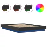 fekete szerelt fa ágykeret LED-világítással 120 x 200 cm