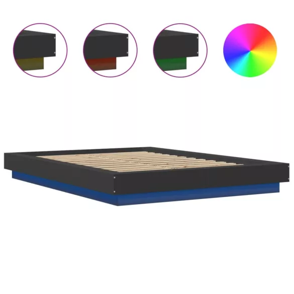 fekete szerelt fa ágykeret LED-világítással 120 x 200 cm